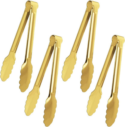 4 Pack Gold Serving Tongs  Buffet Tongs Serving Utensils Salad Tongs Stainless Steel Gold Plated Buffet Serving Tongs,9 Inch1