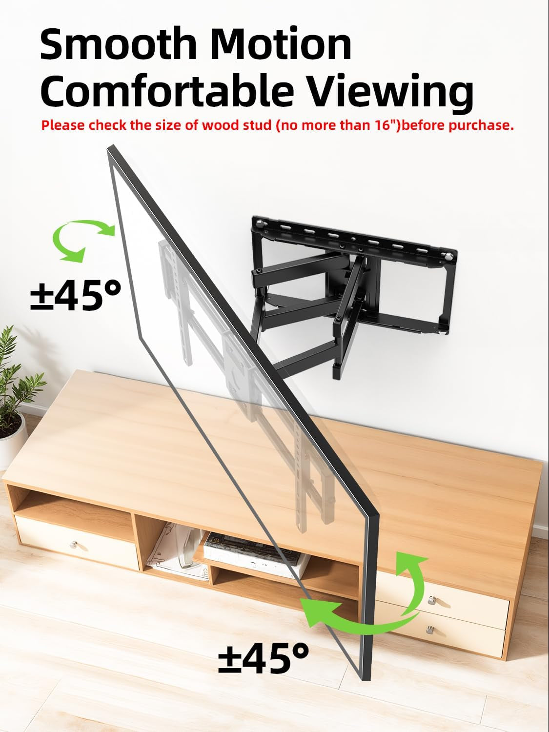 full-motion-tv-wall-mount-for-most-42-90-inch-flat-screen-led-4k-tv-mount-bracket-dual-swivel-articulating-tilt-6-arms-max-16-wood-studs-vesa-600x400mm-holds-up-to-132lbs