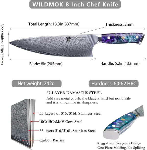 Damascus Chef Knife, 8 Inch Japanese Chef'S Knives, Resin Handle Kitchen Knife, Sharp Knives Kitchen Cooking Knife, Chef'S Knives Including Gift Box2