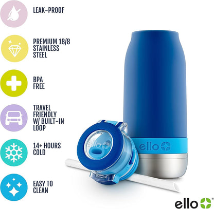 Emma 14Oz Insulated Stainless Kids Water Bottle with Straw, Blue3