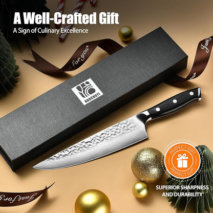 8" Chef Knife Japanese 7CR13 Steel - Triple-Rivet Black Pakkawood Handle with Extra Forging Process, Gifts for Women/Men, Birthday and Mom/Dad, Kitchen Gadgets with Premium Gift Box9