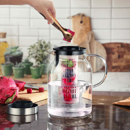 Glass Water Pitcher, Fruit Infuser Pitcher with Removable Lid, High Heat Resistance Infusion Carafe for Hot/Cold Water, Flavor-Infused Beverage & Iced Tea - 2 Qt3