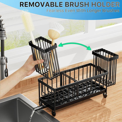 Sponge Holder for Kitchen Sink, Sink Organizer with Brush Holder | Kitchen Countertop Organizers and Storage Essentials, Rustproof 304 Stainless Steel (Black, 9.25″)3