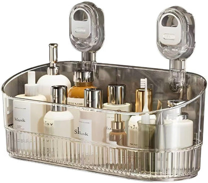 Wall Mount Suction Shower Caddy Bathroom Storage Shelf Clear 1PC1