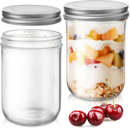 2 Pack Wide Mouth Mason Jars 16Oz - Airtight Glass Canning Jars for Food Storage, Meal Prep, Overnight Oats, Pickling, Salad & Wedding Favors (Leak-Proof Lids)1
