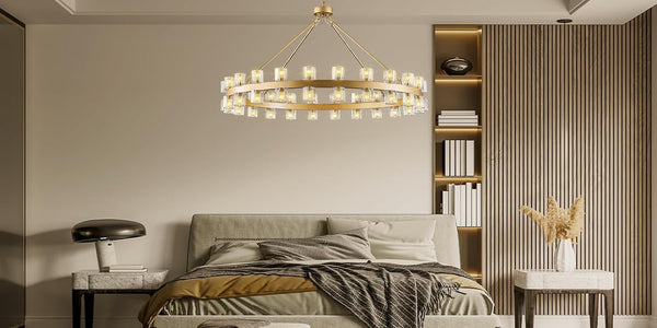 48 Inch Gold Wagon Wheel Chandelier with Crystal Shade, 48 Lights, Large round Modern Farmhouse Style, Perfect for High Ceiling, Dining Room, Kitchen, Entryways, Foyer7