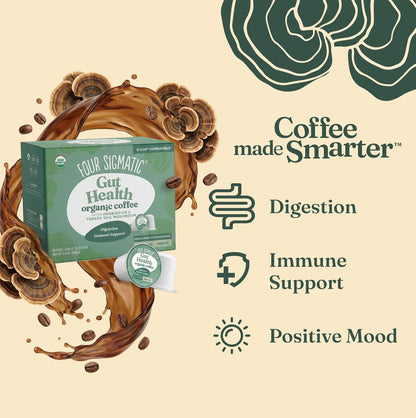 Four Sigmatic Gut Health Organic Coffee Pods | Medium Roast Probiotic K Cups with Chaga and Turkey Tail | Immune Boosting, Probiotic Mushroom Coffee K Cups for Gut Health and Immune Support | 24 Count6