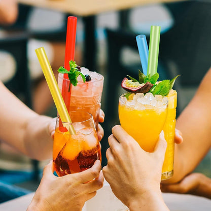[Angled Tips] 8 Pcs Reusable Jumbo Wide Boba Straws & Smoothie Straws, Multi Colors Reusable Straw, BPA FREE Food-Grade Tritan Plastic Straw for Bubble Tea(Tapioca Boba Pearls) Milkshakes W/ 2 Brushes7