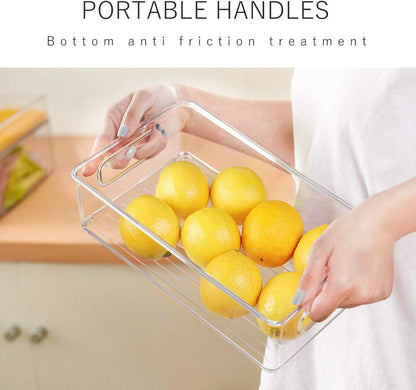 Stackable Refrigerator Organizer Bins, 6 Pack Clear Kitchen Organizer Container Bins with Handles and 20 PCS Plastic Bags for Pantry, Cabinets, Shelves, Drawer, Freezer - Food Safe, BPA Free 10"L5