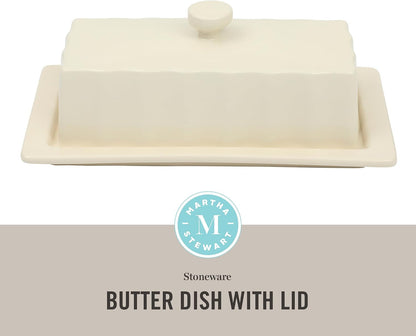 Broadbrook Stoneware Butter Dish with Lid, Rectangular Covered Butter Keeper, 8.1 X 4.4 X 3 Inches, Classic Cream Glaze, Dishwasher Safe Ceramic Storage for Counter or Table2