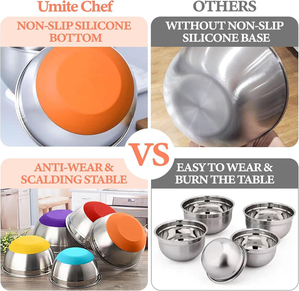 Mixing Bowls with Airtight Lids Set, 8PCS Stainless Steel Nesting Bowls Set, 3 Grater Attachments & Non-Slip Bottoms, Size 5, 4, 3.5, 2, 1.5QT for Baking & Mixing(Colorful)6