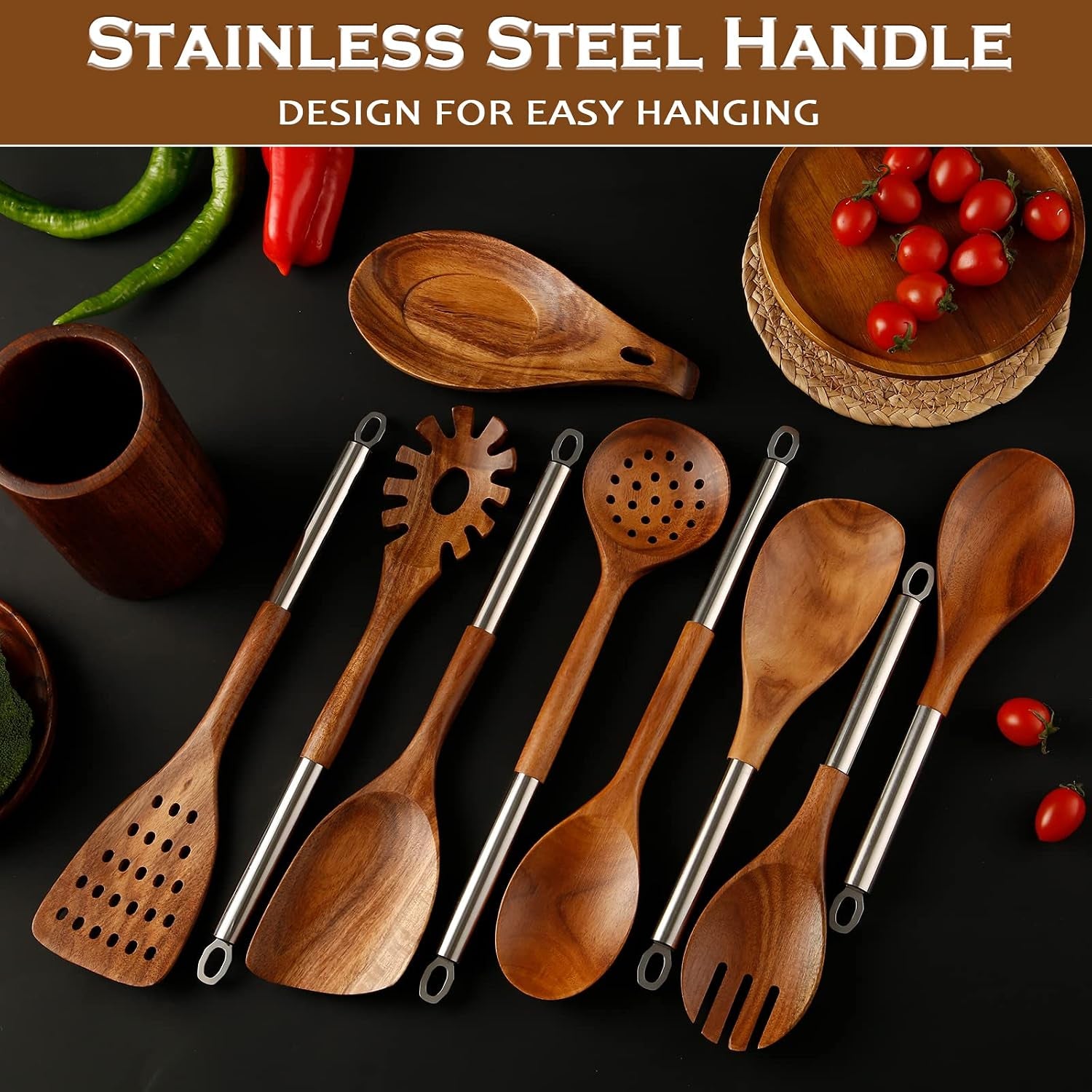 10pcs-teak-wooden-utensils-set-with-holder-spoon-rest-stainless-handle