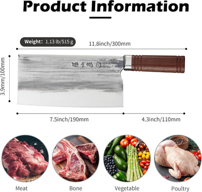 Meat Bone Cleaver Knife Heavy Duty, Hand Forged Butcher with Sheath for Kitchen Outdoor Camping BBQ Gift for Men2