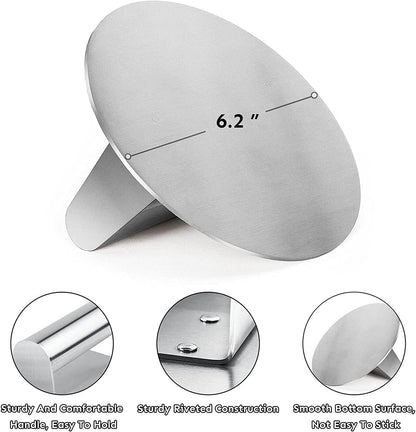 Stainless Steel Burger Press, 6.2-Inch round Burger Smasher | Flat Edge, Even Pressure for Thin Patties, Dishwasher Safe, Griddle Accessories Fit Flat Top Griddles & Skillets5