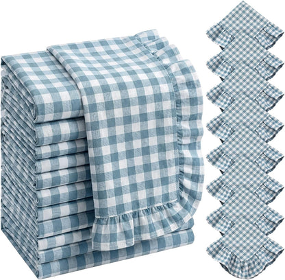 8 Pcs Blue Gingham Napkins Cotton Ruffle Checkered Napkin1