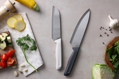 Classic 2 Piece Chef & Santoku Knife Set, Stainless Steel 15° Hollow-Ground Blades, Ergonomic Wheat Straw Handles, Finger Guard & Blade Covers, Dishwasher Safe7