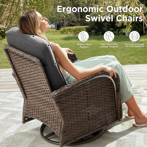 Luxury Patio Furniture Set with 42.5" Fire Pit Table, 6-Inch Thick Cushions Wicker Outdoor Furniture with Wicker Swivel Patio Chairs Set of 2, Patio Conversation Set for Deck Garden Porch, Gray7