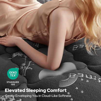 Queen Mattress Topper Viscose Bamboo, Thick Pillow Top Mattress Pad | Stretchable Pockets Fit 6”-18” Mattress, Soft Breathable Mattress Topper for Back Pain Relief and Hot Sleepers(Dark Gray)2