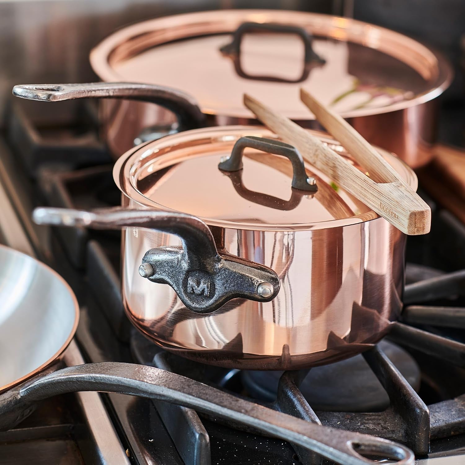 mheritage-150-ci-1-5mm-polished-copper-stainless-steel-deluxe-3-piece-cookware-set-with-sauce-pan-with-lid-1-8-qt-and-frying-pan-7-8-in-cast-iron-handles-made-in-france