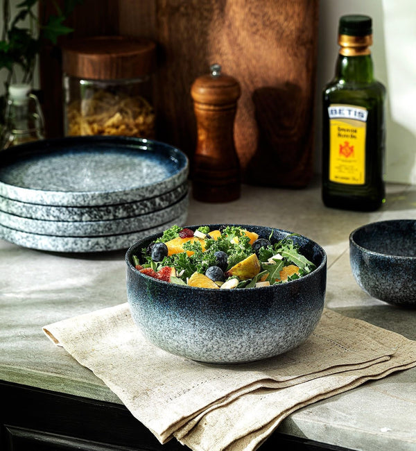 Cereal Bowls - 36 Ounce, Japanese Noodle Bowl Set, Ceramic Bowls for Kitchen, Breakfast, Oatmeal, Microwave and Dishwasher Safe, [Set of 4], Dark Blue3