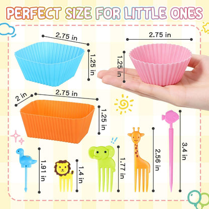 70PCS Silicone Lunch Box Dividers & Fun Animal Food Picks for Kids6