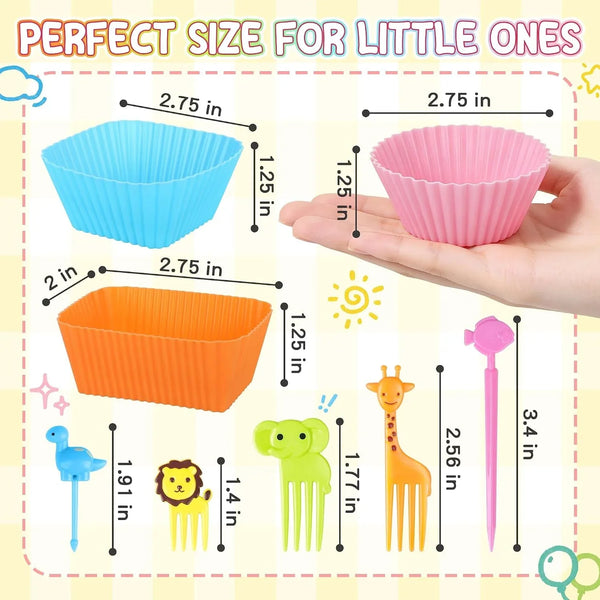 70PCS Silicone Lunch Box Dividers & Fun Animal Food Picks for Kids6