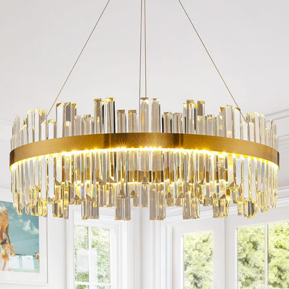 23.6" LED Gold Crystal Chandeliers,Modern round Living Room Chandelier1