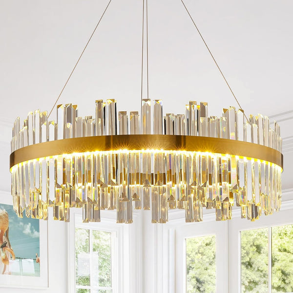 23.6" LED Gold Crystal Chandeliers,Modern round Living Room Chandelier1