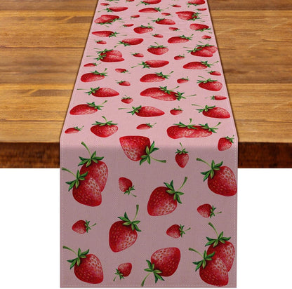 Strawberry Table Runner Summer Girl Baby Shower Birthday Party Decoration Home Dining Room Kitchen Decor(13" X 72")1