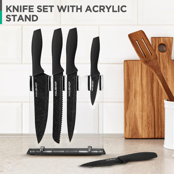 Kitchen Black Knife Set, 5 PCS Knife Sets with Arcylic Block | Teflon Coated Knives Set for Kitchen, Premium Stainless Steel, Ergonomic Handle, Great for Slicing, Dicing&Cutting7