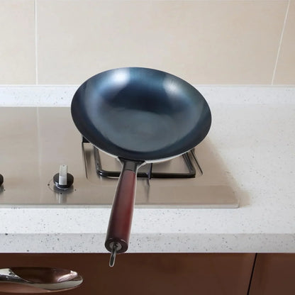 30Cm round Bottom Wok Pan with Wood Handle, 1.5Mm Thick Handmade Carbon Steel Stir-Fry Pan for Gas Stove, Traditional Non-Coated Cooking Pot for Home Kitchen Use5