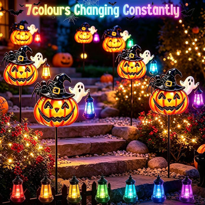 Halloween Decorations Outdoor Metal Solar Pumpkin Lights with Solar Lantern5