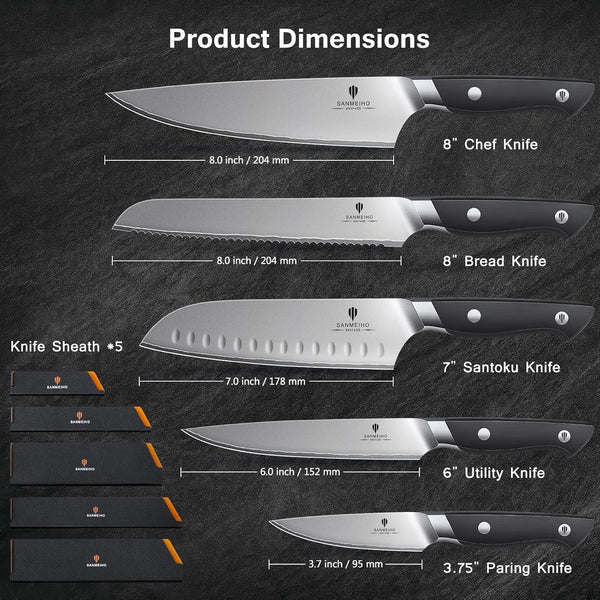 10 PCS Japanese Kitchen Knife Set, Dishwasher Safe | 5 Layers High Carbon 9Cr18Mov Stainless Steel, Ultra-Sharp Professional Chef Cooking Knife with Knife Sheath7
