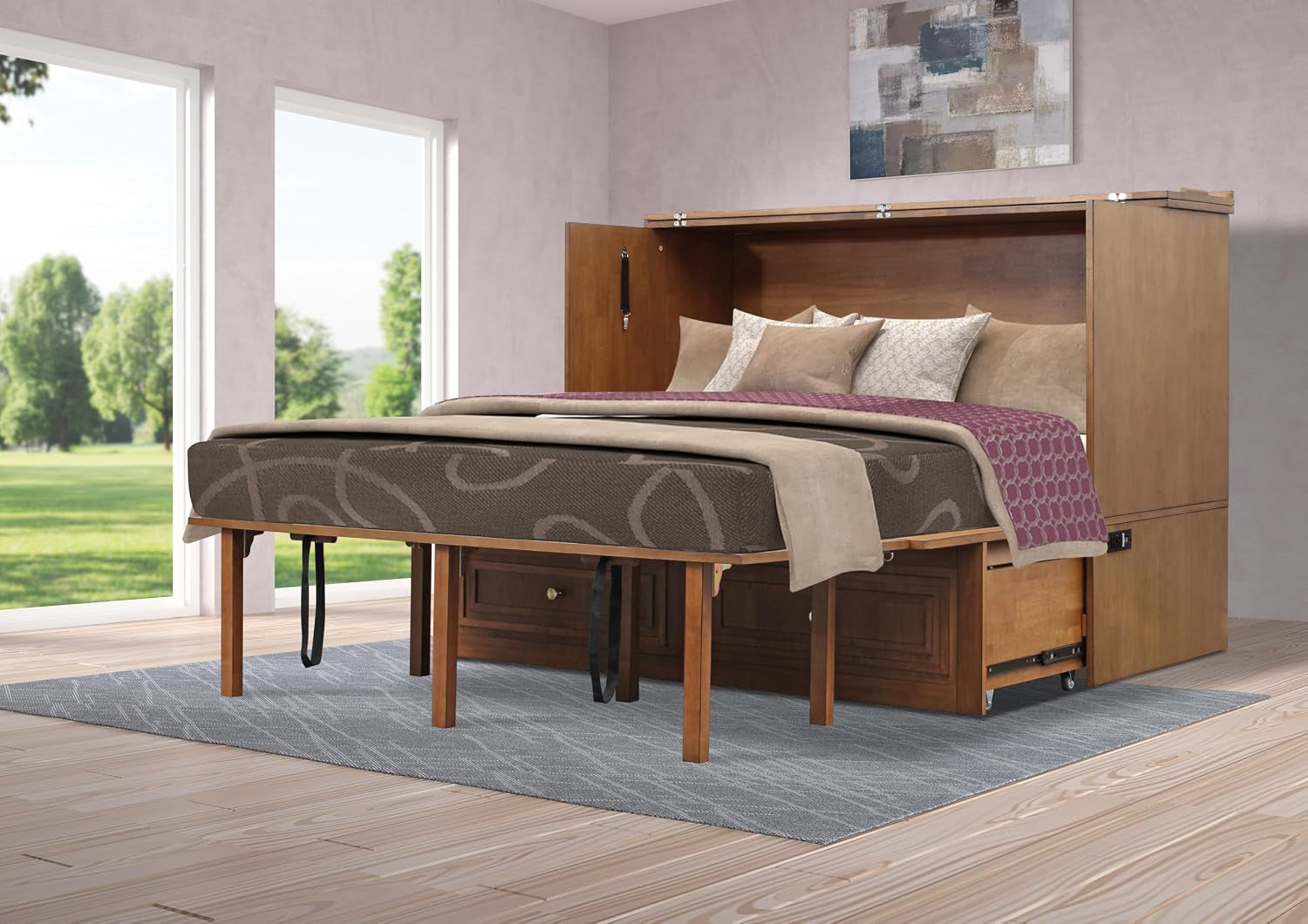 pompei-murphy-cabinet-chest-bed-with-charging-station-8-inch-queen-blonde-oak