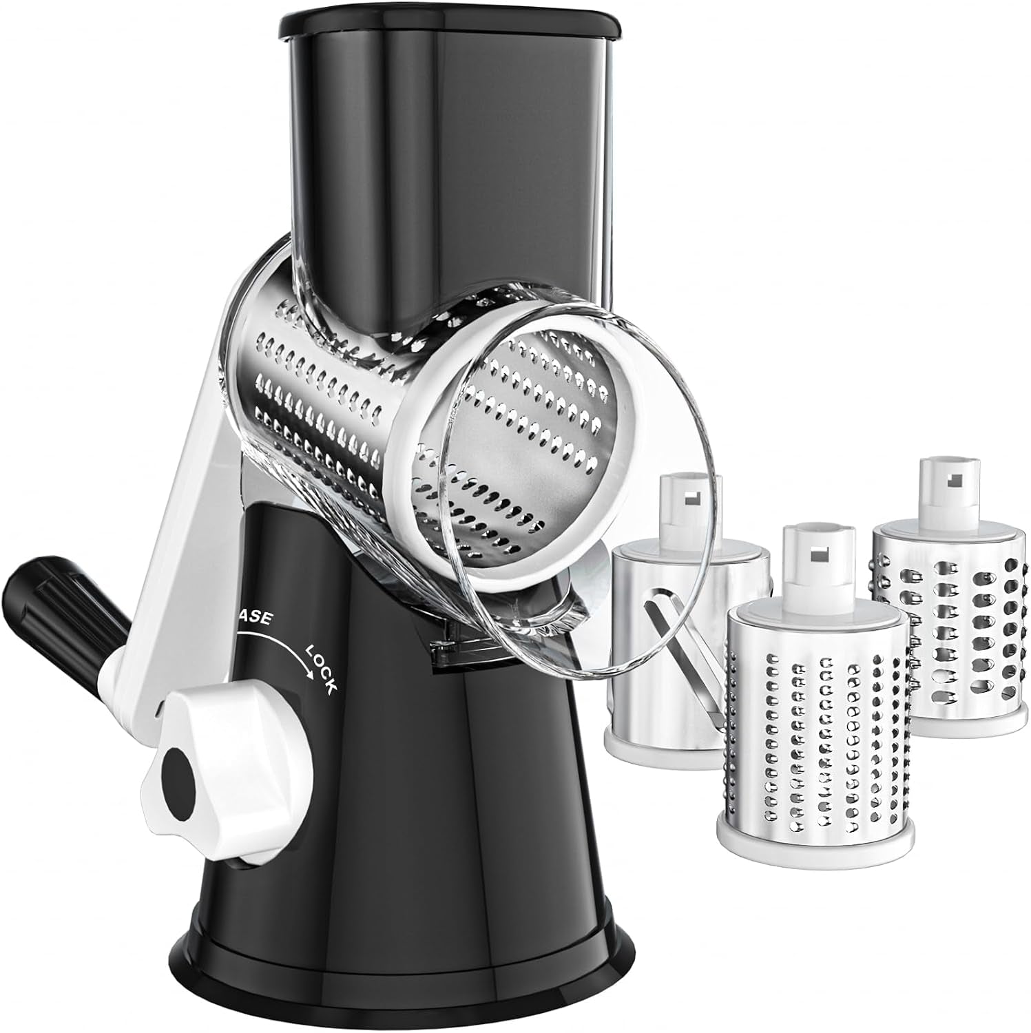 cheese-grater-hand-crank-rotary-vegetable-shredder-with-handle-and-strong-suction-base-3-in-1-kitchen-speed-spin-veggie-slicer-nut-grinder-for-pizza-top-hash-brown-salad-and-more-black