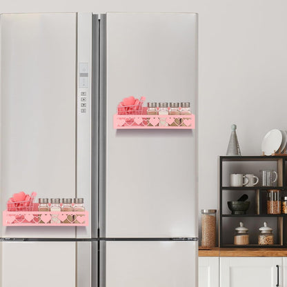 2 Pcs Magnetic Spice Rack for Refrigerator, Pink Heart7