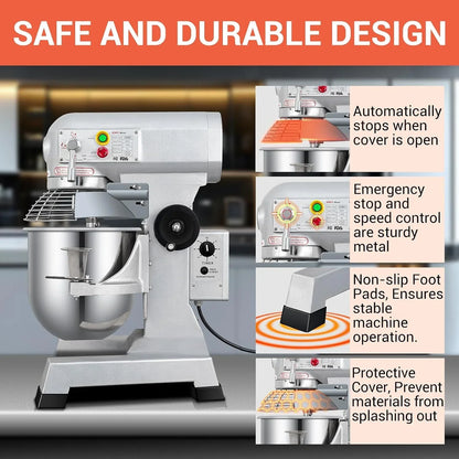 15Qt Commercial Mixer, Commercial Food Mixer 3 Adjustable Speeds with Timing Function, Heavy Duty Stand Mixer with Stainless Steel Bowl for Bakery Pizzeria Bread Dough (Upgraded)7