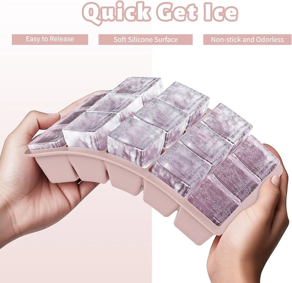 Silicone Ice Cube Tray 3 Pack - EASY RELEASE Ice Cube Tray with Lid, BPA Free Ice Cubes Trays for Freezer,Ice Cube Mold for Cocktail,Whiskey (Blue+Pink+Green)5