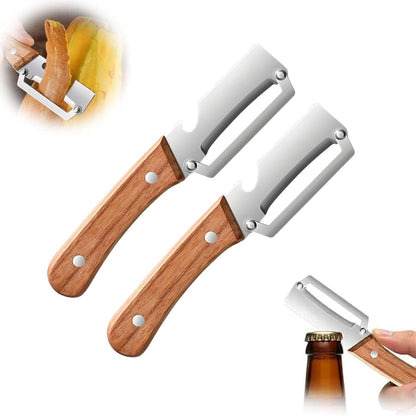 Multi Functional Vegetable Peeler, Stainless Steel Blade with Wooden Handle & Bottle Opener, Kitchen Essential, Suitable for Fruits & Vegetables That Need to Be Peeled (2 Pcs)1