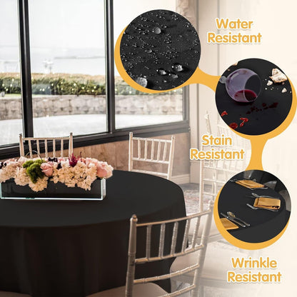 6 Pack Black round Tablecloths 120 Inch for 60" Tables3