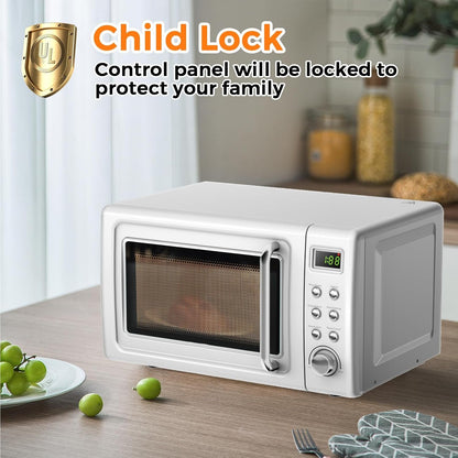 0.7Cu.Ft Retro Small Microwave Oven, 700W Compact Countertop Microwave with 5 Power Levels, Auto Cooking Menus, Glass Turntable, Child Lock & Glass Turntable for Apartment, Dorm (White)5