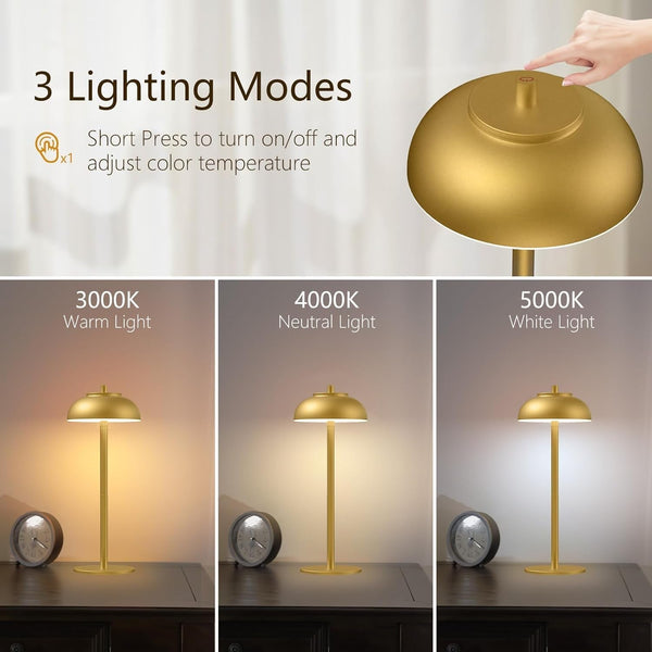 Cordless Table Lamps, Rechargeable LED Touch Lamp, Gold, 2 Pack4