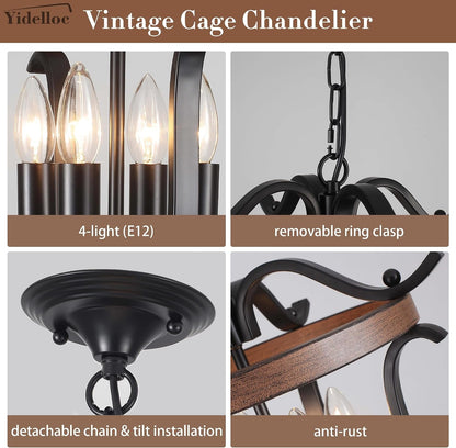 4 Lights Black Farmhouse Chandeliers Vintage Cage Ceiling Light Fixtures7