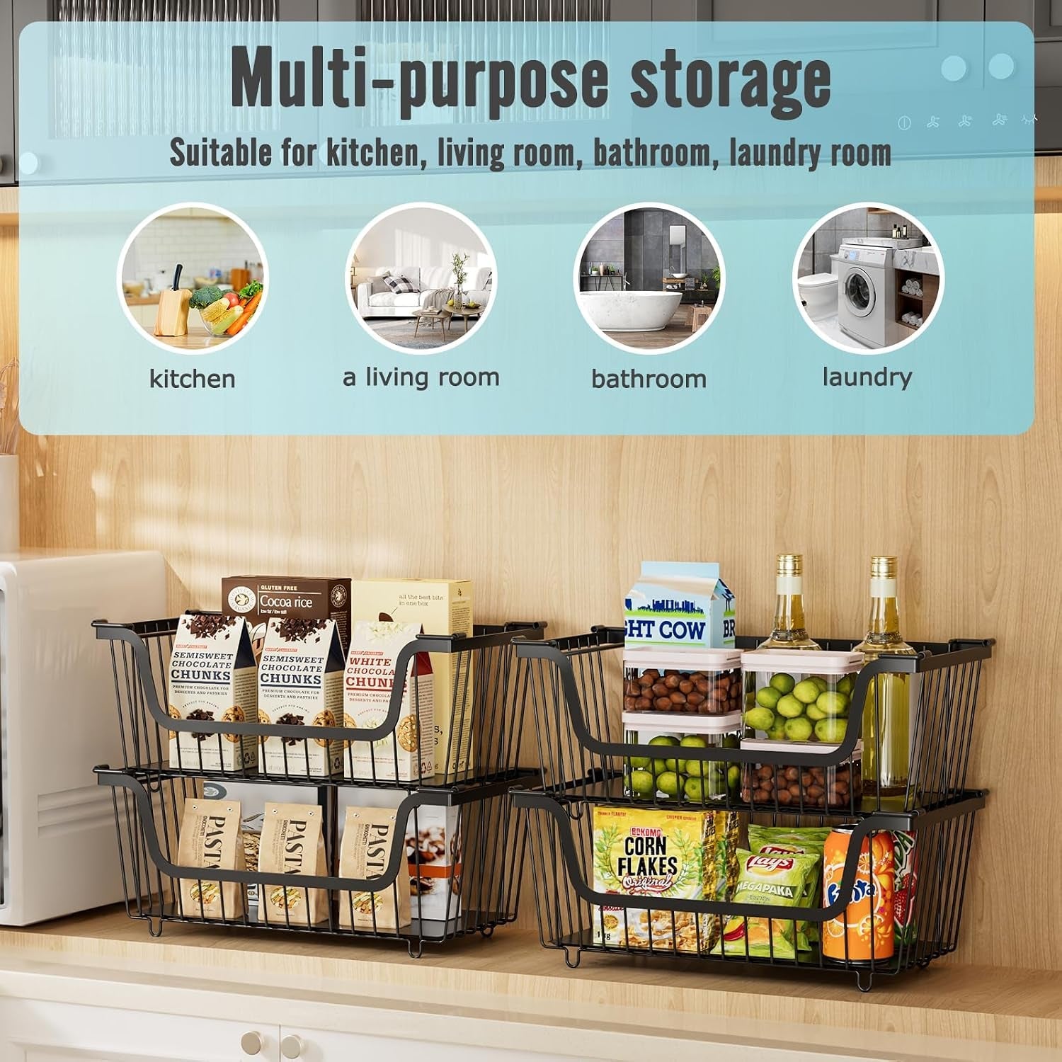 4-pcs-stackable-wire-baskets-pantry-organizers-and-storage-bins-black