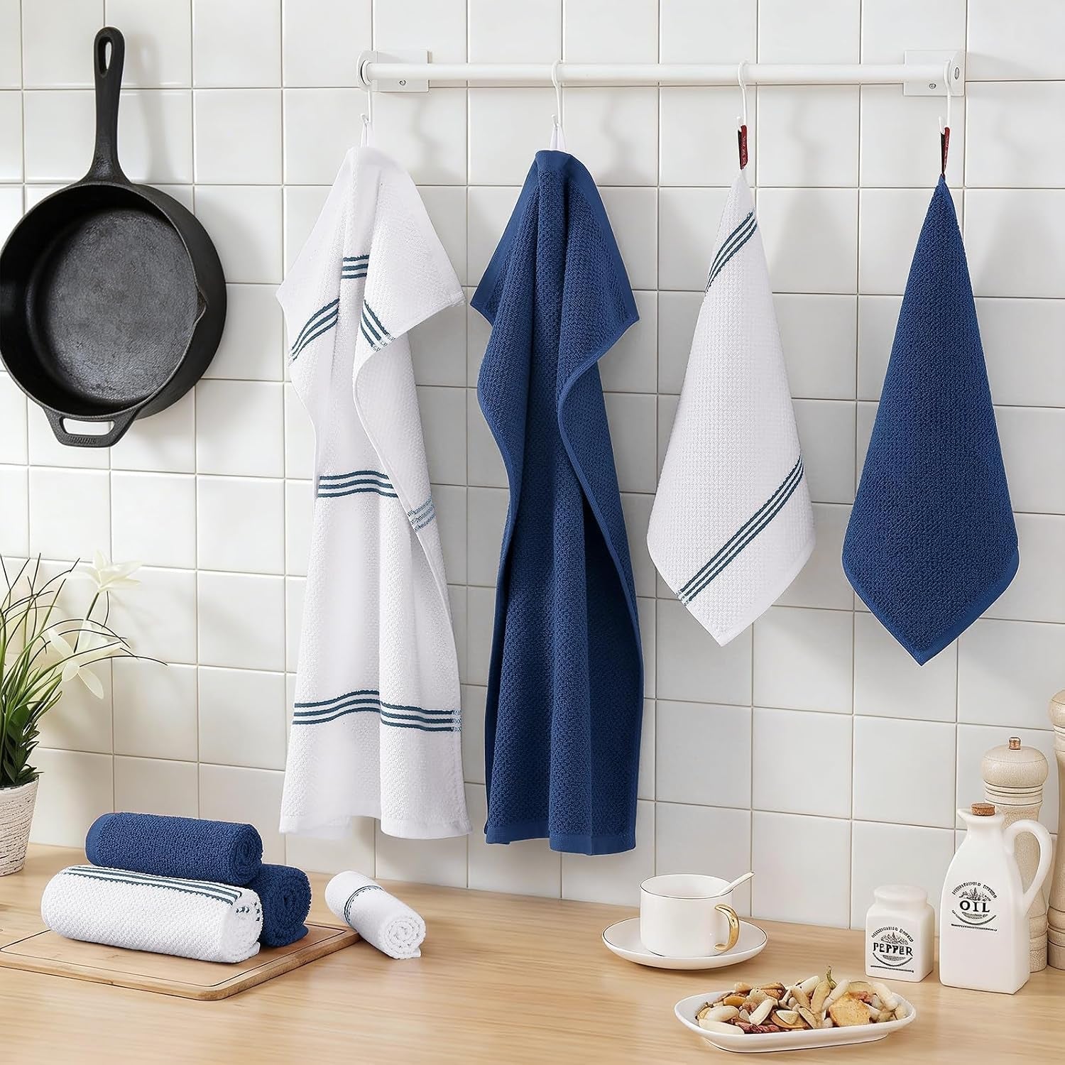 dual-design-kitchen-towels-and-dishcloths-set-8-pack-navy-blue