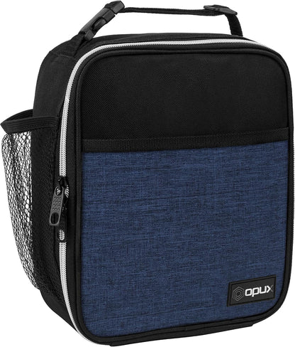 Insulated Lunch Bag for Kids Boys Girls, Small Compact Lunch Box with Wide Opening & Mesh Pockets, Reusable Lunch Pail for School, Work, Adults, Men, Women, Heather Navy Blue1