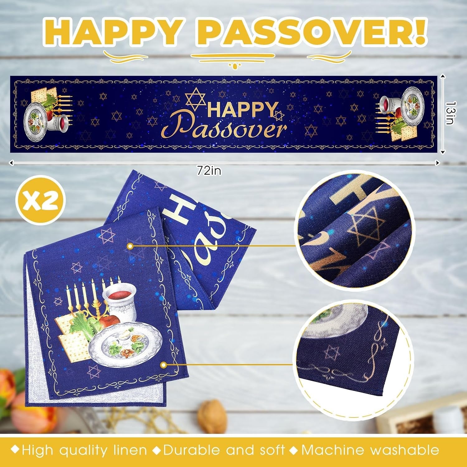 2-pack-happy-passover-table-runner-72-x-13-inch-linen-pesach-seder-table-decoration-star-of-david-menorah-design-jewish-holiday-party-kitchen-dining-home-decor-dark-blue