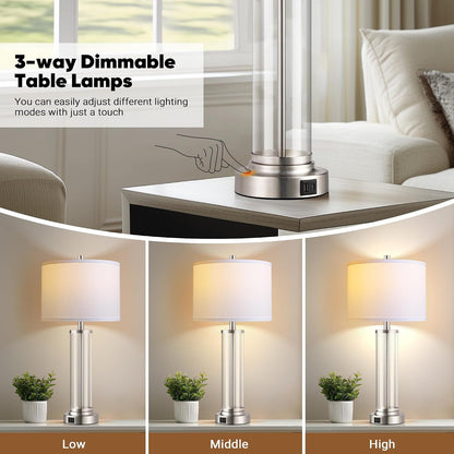 Glass Table Lamps Set of 2, Modern Silver Dimmable beside Lamps for Bedroom2