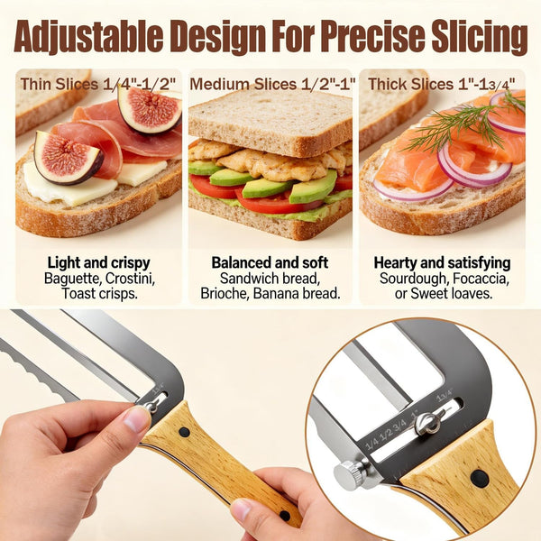 Adjustable Bread Slicer for Perfect Slices - Bread Knife for Homemade Bread with Thickness Guide - Premium Sharp Stainless Serrated Blade for Sourdough Baguettes Bagels Loaves4