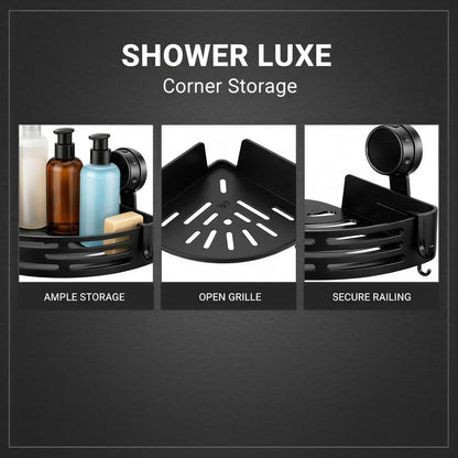 3 Pcs Black Triangle Suction Cup Shower Caddy, No-Drill Corner Storage Shelves with Hooks, Long-Lasting Plastic Bathroom Organizer for Shampoo, Soap, Spices, 11.61 X 8.66 X 2.09 In5